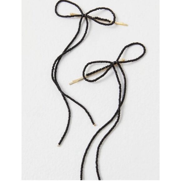 NWT Free People Black Dainty Beaded Bow Pins - Picture 3 of 5
